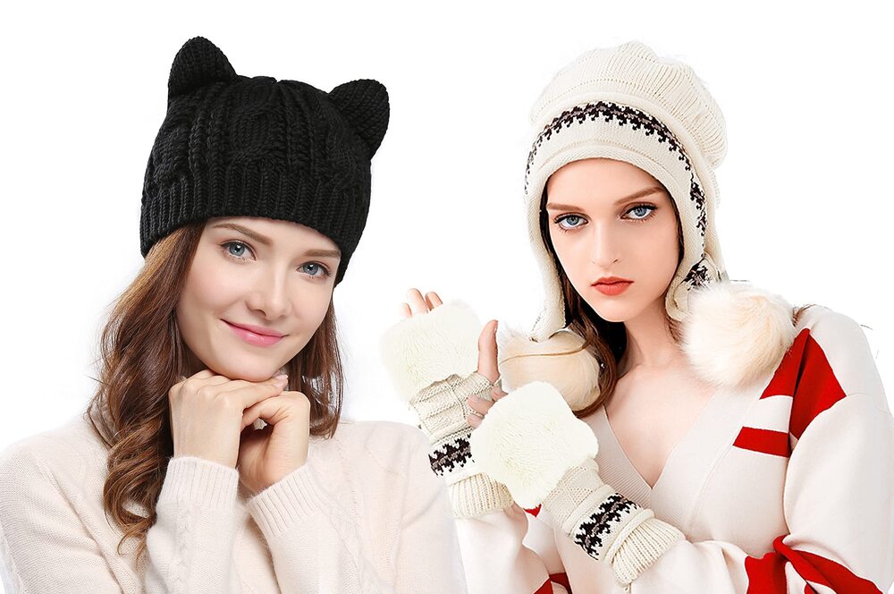 8559 Winter Hat Crochet Braided Knit Caps Set